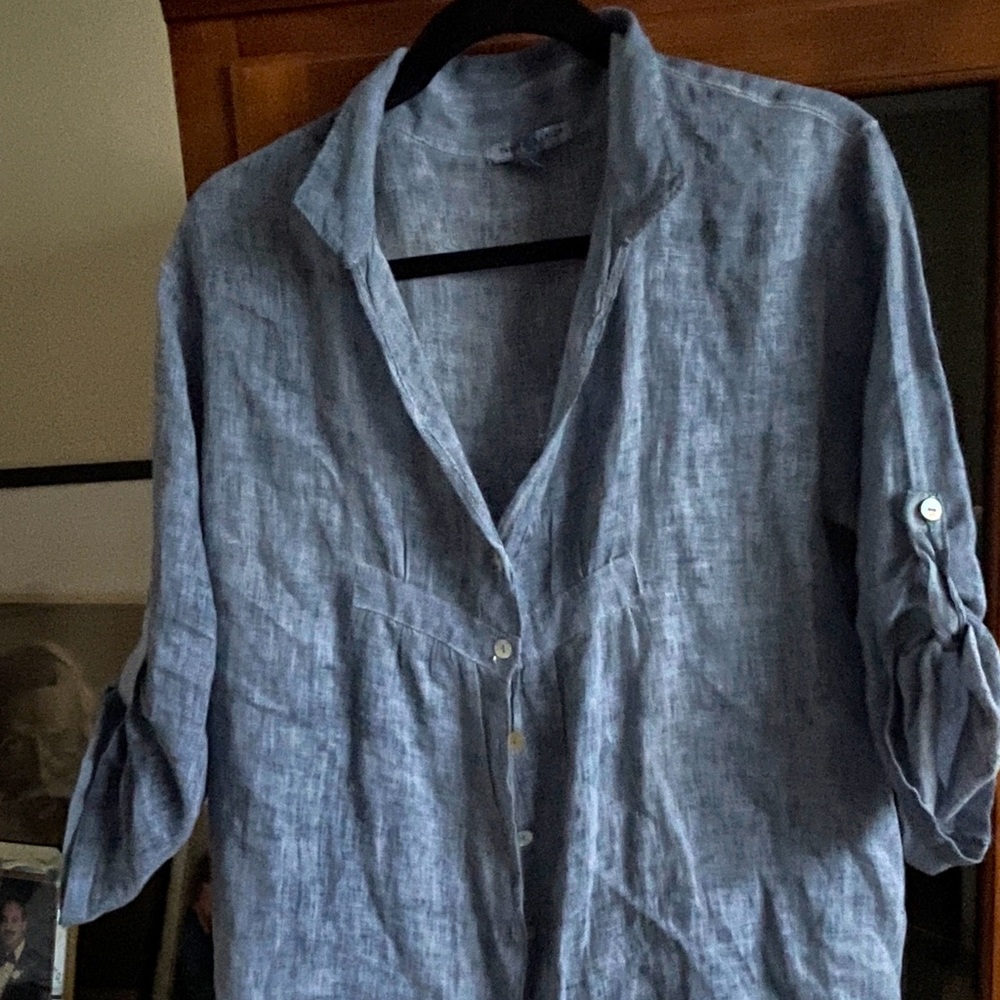 EUC Gauze blue button- down blouse.